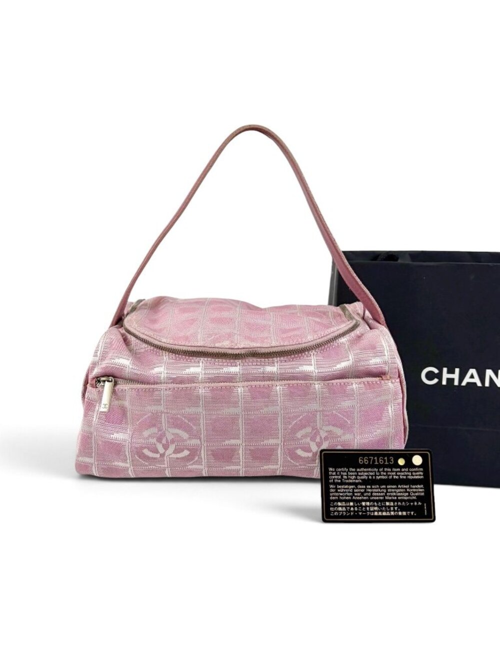 Chanel New Travel Line Mini Hand Vanity Pouch Pink Nylon Canvas